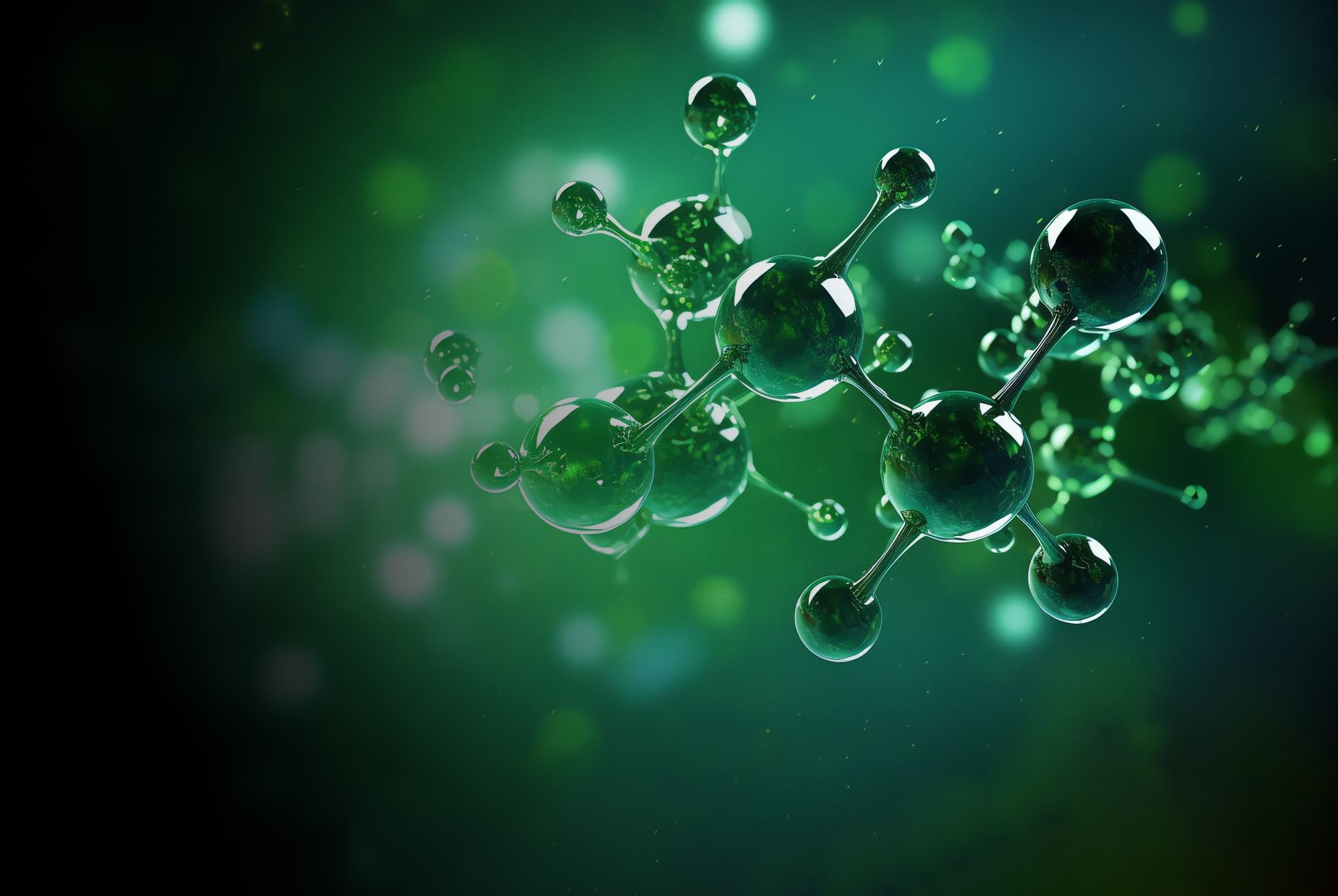 Green-and-black e-methanol molecule render — ICODOS