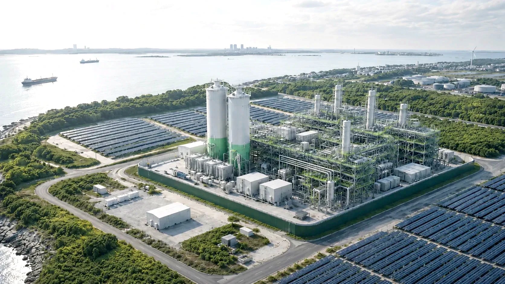 Render of a commercial-scale ICODOS e-methanol plant
